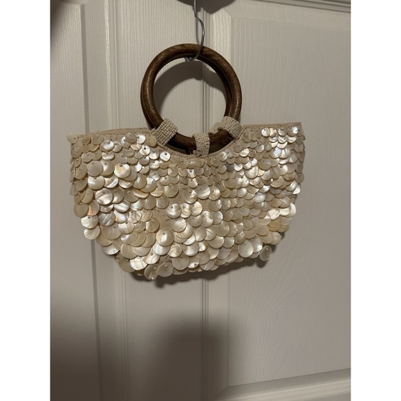 Zara Faux Mother of Pearl Appliqué Bag Purse Crossbody Bohemian Festival TikTok - Picture 3 of 10